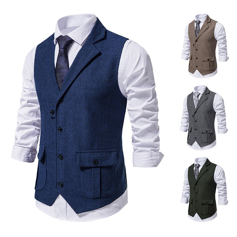 Young Men Formal Wear - Men Suit Vest Herringbone Fabric Waistcoat