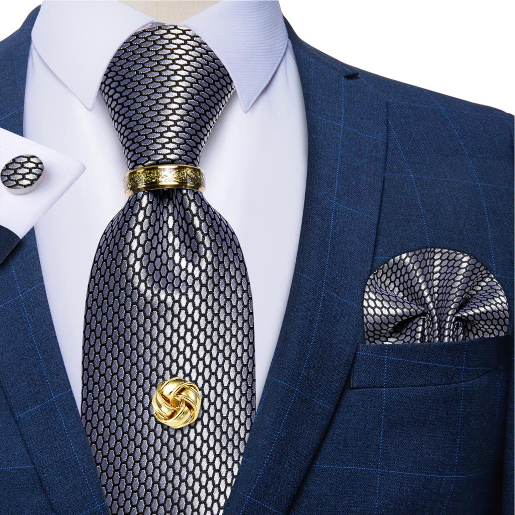 Silver Black Plaid Silk Ties F - Cufflinks Silver Set 评论和价格