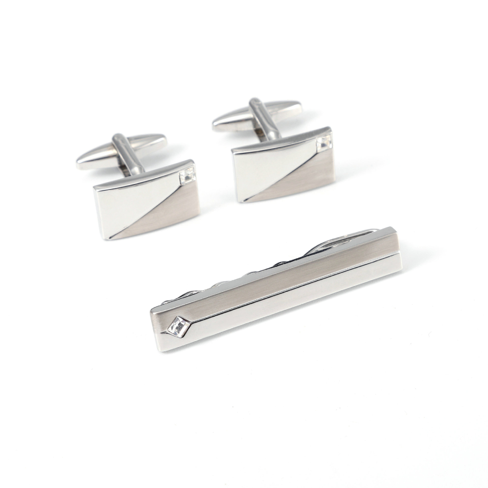 Simple Geometric Diamond Studd - Cufflinks Silver Set 评论和价格