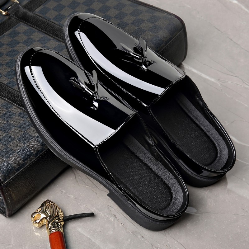 Men Black Patent Leather Mules - Formal Men Daily Wear Slippers 评论和价格