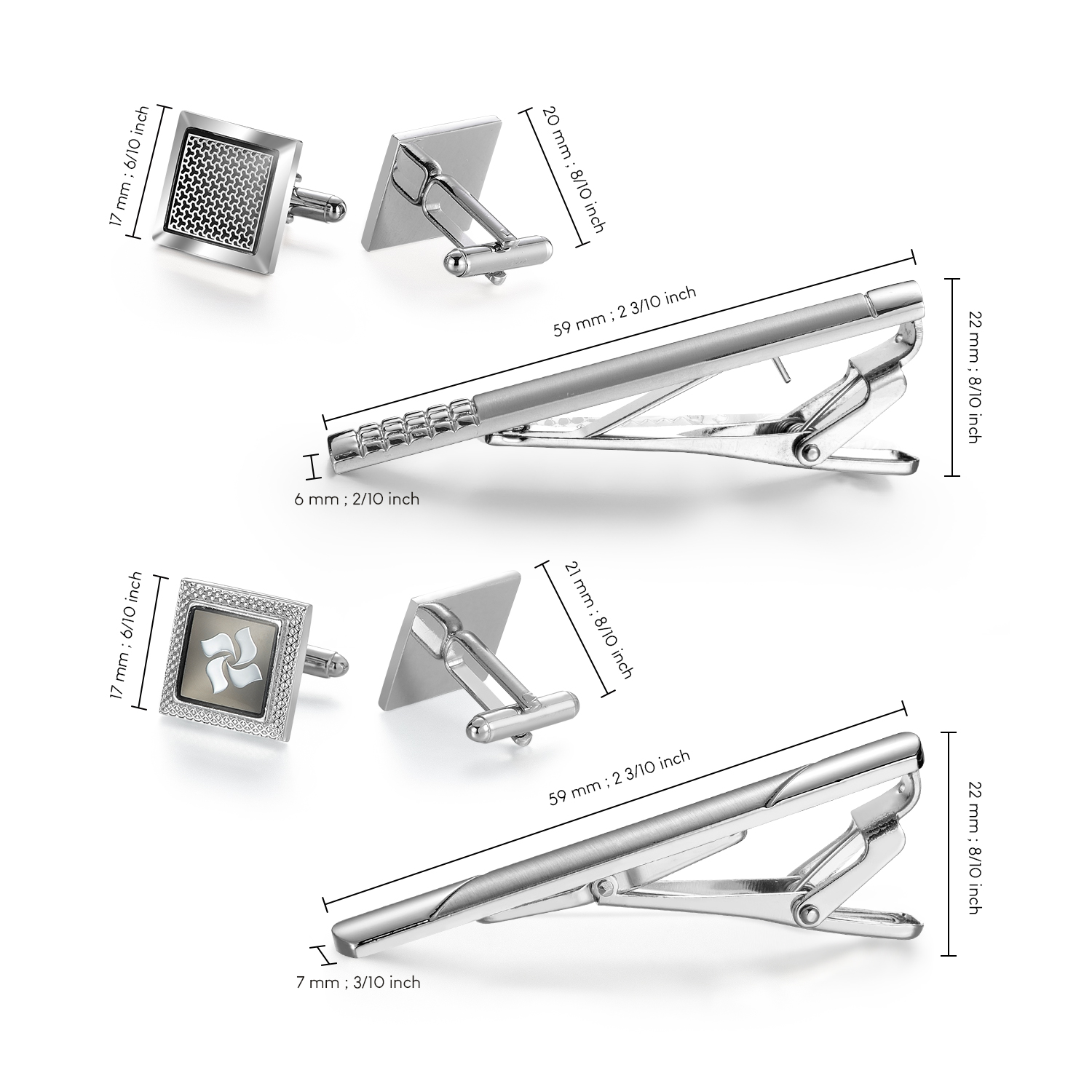 Tie Clip And Cufflink Set To M - Cufflinks Silver Set 评论和价格