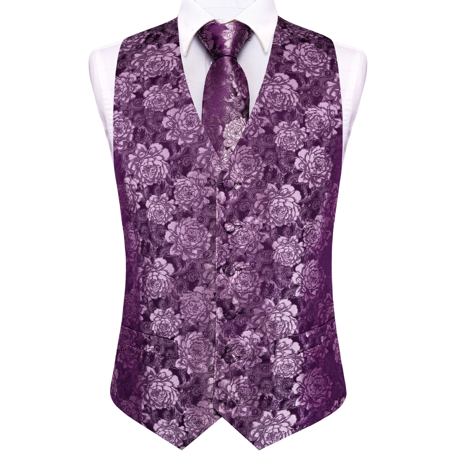 Purple Floral Rose Mens Waistc - Young Men Formal Wear 评论和价格