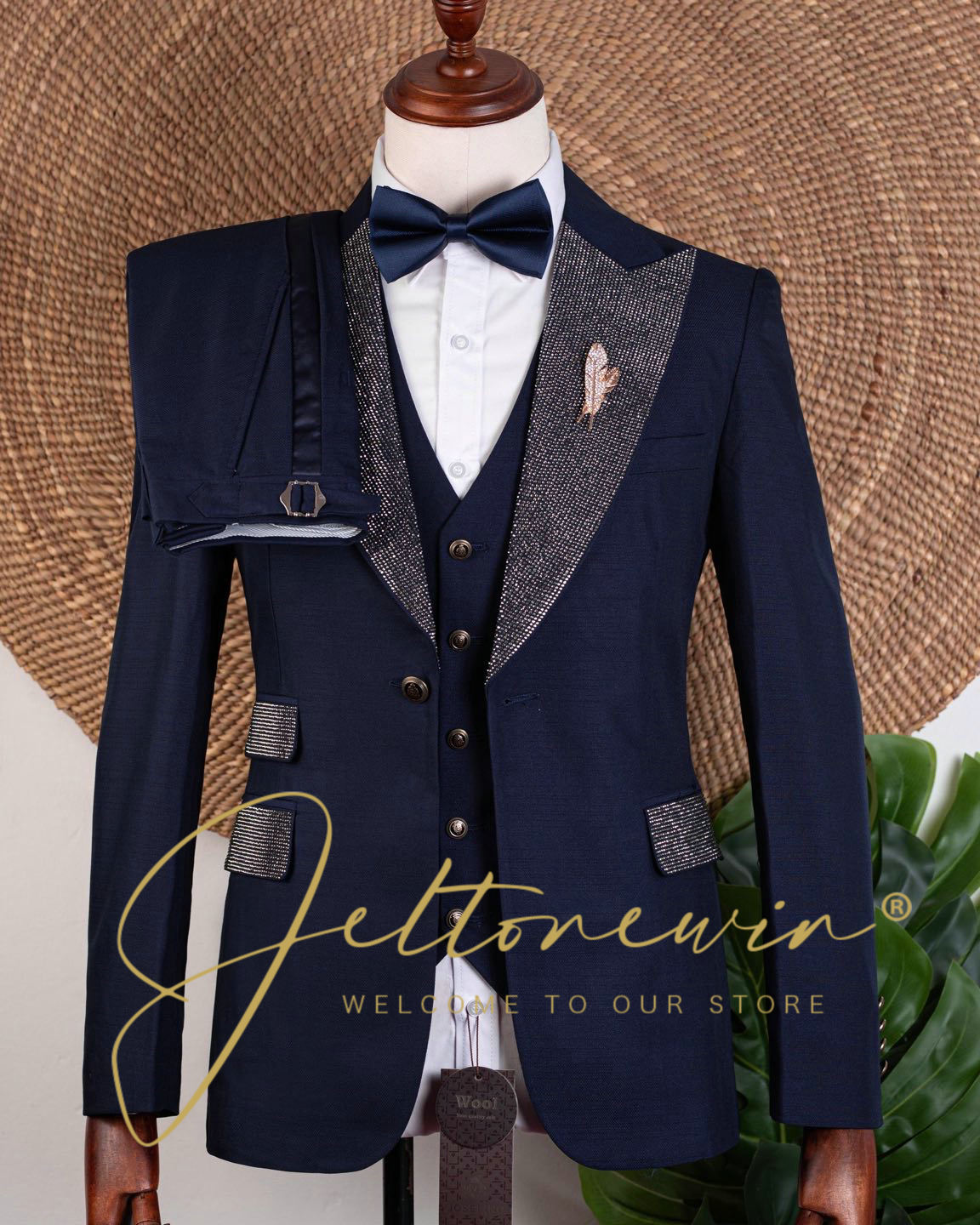 Men's Navy Blue Three Piece Tu - Men Formal Wear Blue 评论和价格