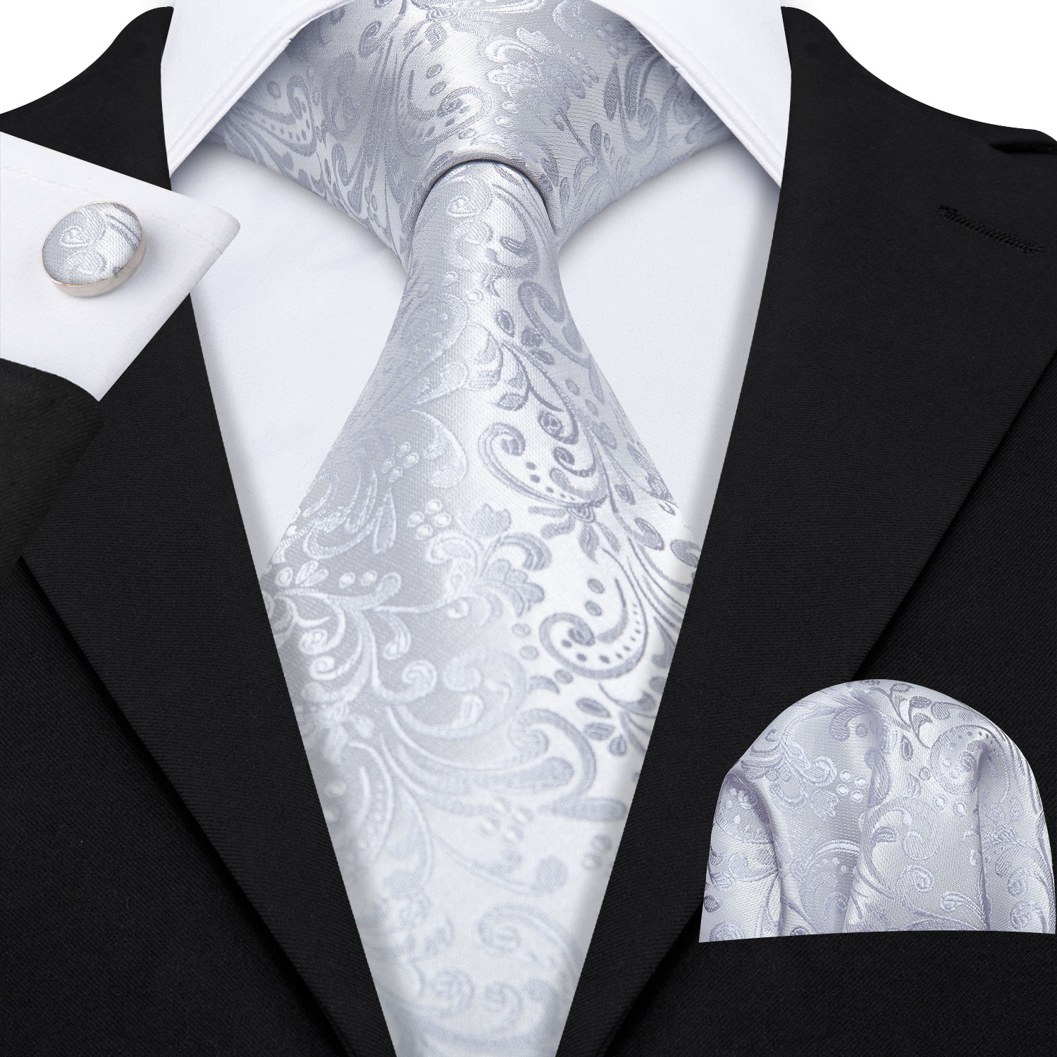 White Silver Apricot Ties for  - Cufflinks Silver Set 评论和价格