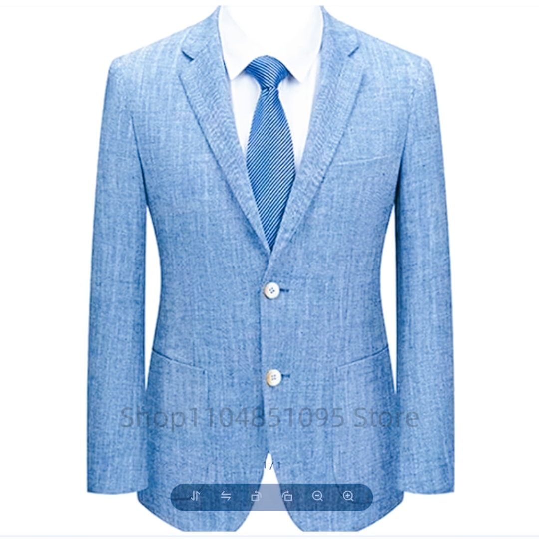 Men's Slim Fit Linen Suit Blaz - Men Formal Wear Blue 评论和价格