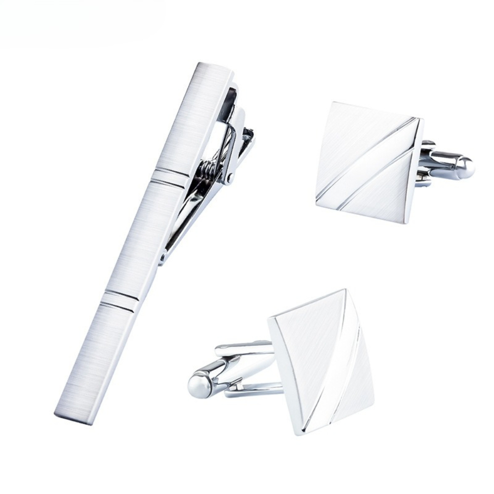 A Set Men New Silver Square Br - Cufflinks Silver Set 评论和价格