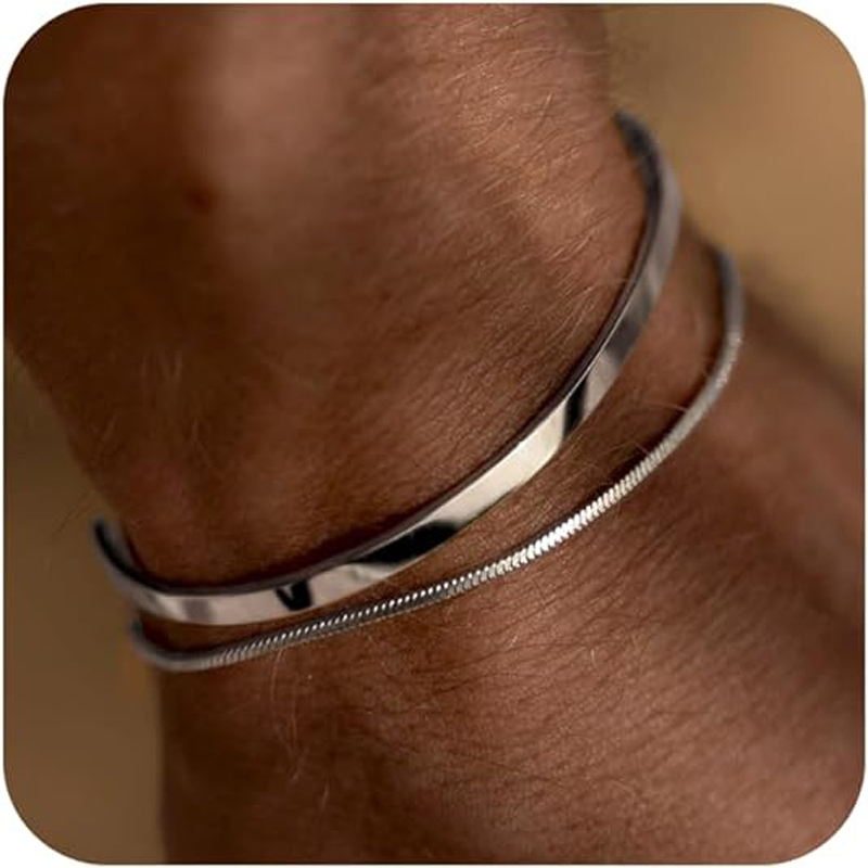 Stackable Bracelets for Men, 9 - Cufflinks Silver Set 评论和价格